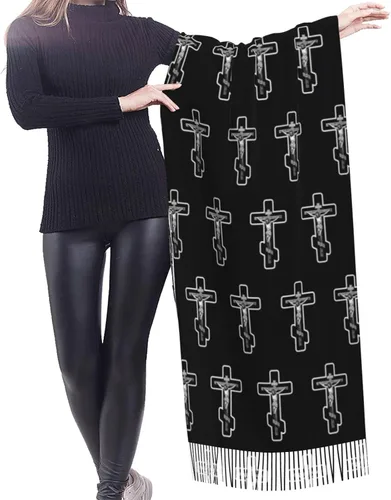 Miniatura 2 de Bufandas de borla suave y cálida bufanda de pashmina, chales grandes y envolturas de otoño, bufandas ligeras para mujer.