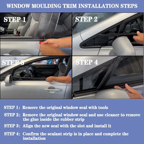 Miniatura 5 de 4 piezas moldura de ventana tira selladora sello de ventana compatible con Honda Civic sedán de 4 puertas 2016 2017 2018 2019 2020 2021 reemplaza