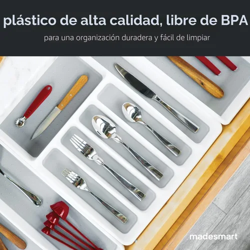 Miniatura 4 de madesmart Bandeja clásica grande para cubiertos, color blanco, colección clásica, 6 compartimentos, organizador de cajones de cocina, forro