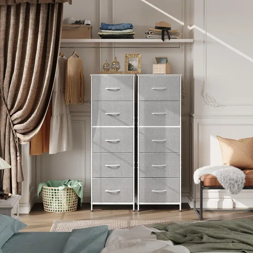 Miniatura 4 de WLIVE - Cómoda de tela con 5 cajones, cómodas altas para dormitorio, organizador de almacenamiento con cajones de tela, parte superior de madera