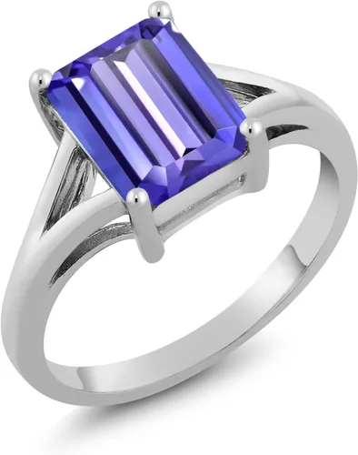 Miniatura 79 de Gem Stone King Anillo de compromiso solitario con diseño clásico de vástago dividido para mujer, plata de ley 925, piedra natal de piedra preciosa