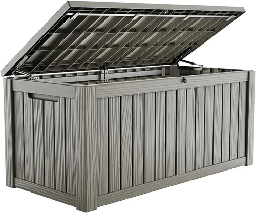Miniatura 15 de ROJIK - Caja de almacenamiento para exteriores, impermeable, para patio y piscina, herramientas de jardín y cojines, banco con tapa con cerradura