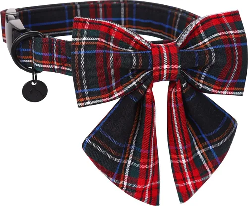 Miniatura 21 de DOGWONG Collar de Navidad para perro con corbatín, collar de perro de Papá Noel rojo, suave, duradero, ajustable, de algodón, para perros pequeños