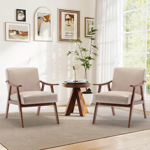 Miniatura 7 de Rovibek Silla decorativa tapizada con brazos, sillas decorativas modernas de mediados de siglo con marco de madera, sillas tapizadas con espuma
