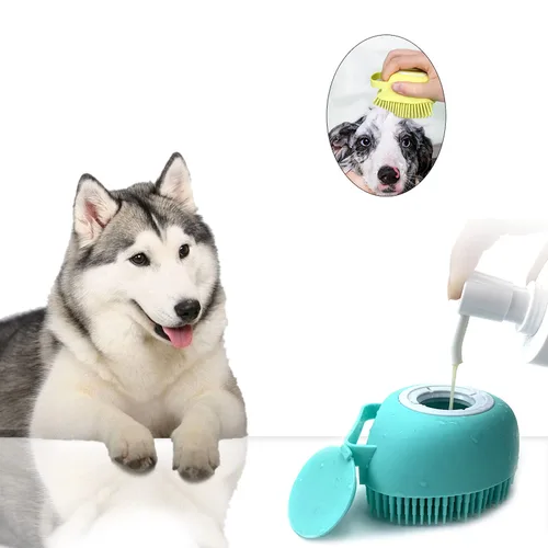 Miniatura 5 de Cepillo de baño y masaje para mascotas con dispensador de jabón y champú, cerdas de silicona suave para perros de pelo largo y corto, gatos, ducha