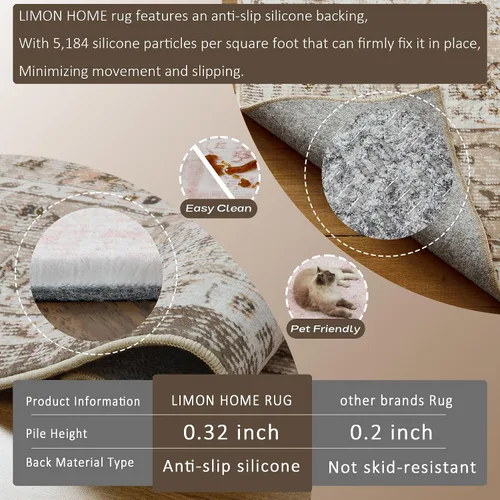 Miniatura 2 de LIMON HOME Alfombra de Área Lavable 6x9, Alfombras Grandes y Suaves para Sala de Estar Alfombra Floral Vintage Beige de 6 por 9 Alfombras de Área