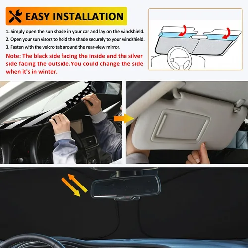 Miniatura 5 de D-Lumina Parasol para parabrisas con bandera de EE. UU. para Dodge Challenger 2015-2023, protector de sol frontal plegable, bloquea los rayos UV