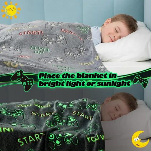 Miniatura 2 de Cloele Manta de juegos que brilla en la oscuridad, regalo de controlador de juegos, juguetes para niños y niños, decoración de habitación