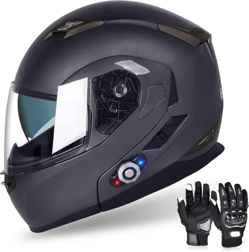 FreedConn BM2-S - Casco de motocicleta con Bluetooth y función de marcación de voz, manos libres, 500 m/ 2 – 3 conductores, DOT con Bluetooth