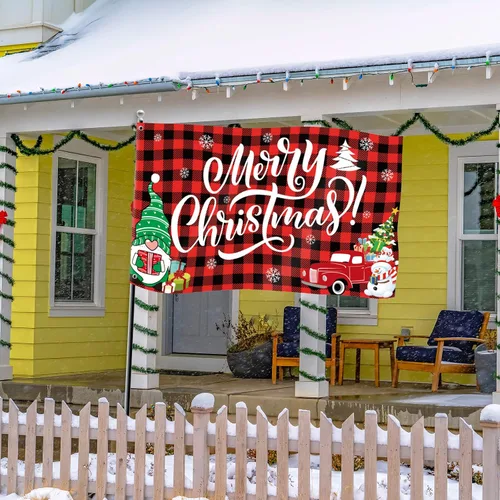 Miniatura 5 de Bandera de Feliz Navidad de 3 x 5 pies para decoración de patio y pancarta de búfalo rojo a cuadros de búfalo rojo, decoración al aire libre