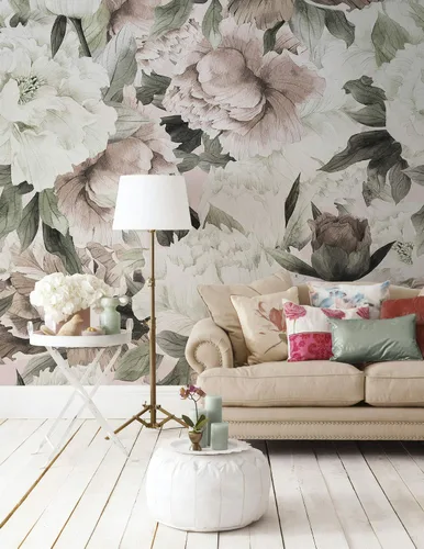 Miniatura 2 de Murwall Papel Pintado Floral, Peonías Flores Acuarela Murales de Pared