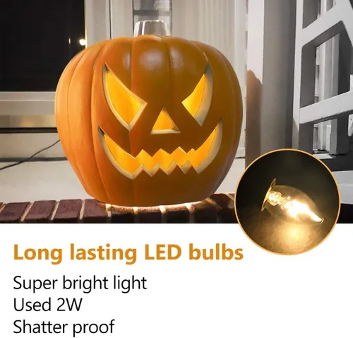 Miniatura 3 de Linterna de calabaza Jack O Lantern de 21 pulgadas con bombillas LED preiluminadas, decoraciones de calabaza de Halloween para interiores