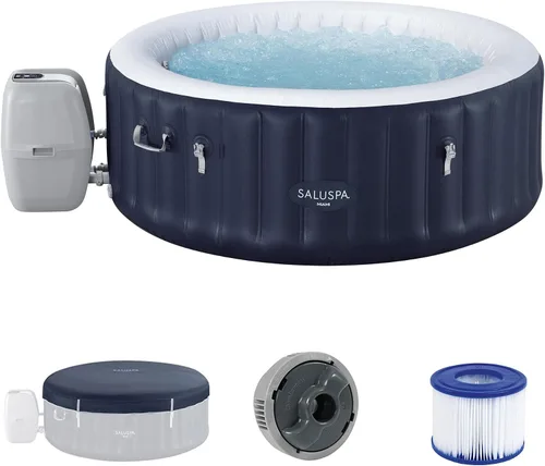 Bestway SaluSpa Miami - Bañera de hidromasaje inflable para 2 a 4 personas, spa portátil de bajo consumo redondo para exteriores con 120 AirJets, 71