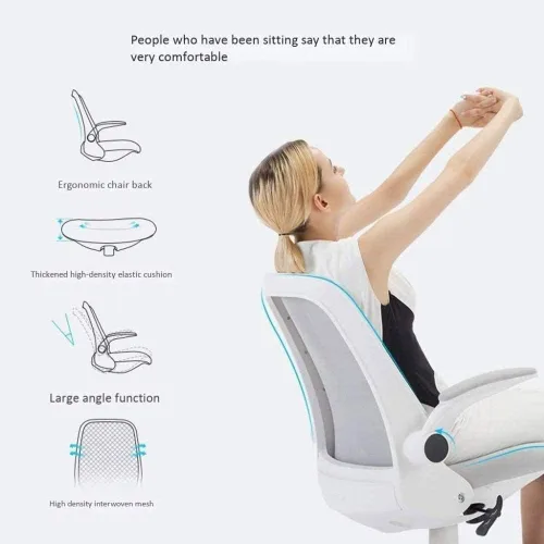 Miniatura 6 de Silla de oficina ergonómica de malla giratoria con respaldo medio para computadora con brazos abatibles (blanco)