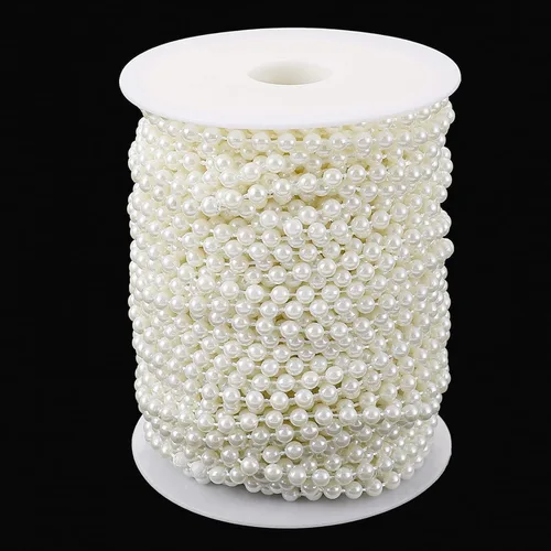 Miniatura 5 de Jerler Guirnalda de perlas artificiales, cadena de perlas artificiales, ideal para manualidades, Navidad, boda, ramo y decoración de fiestas (blanco)