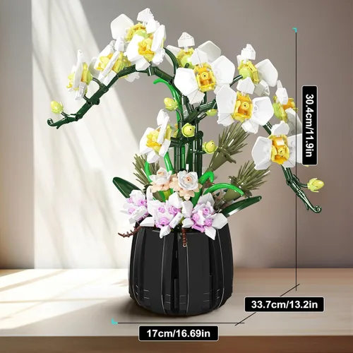 Miniatura 3 de Mould King 24108 MOC - Bloques de construcción de flores de orquídea, 1014 piezas de plantas en maceta, kit de modelo artístico, juguete tecnológico