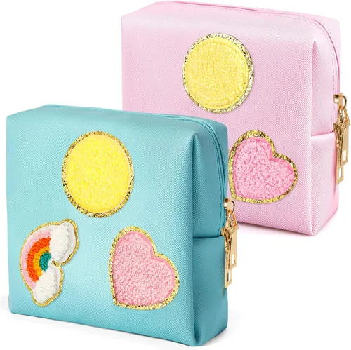 Miniatura 14 de Paquete de 2 bolsas para el período, bolsa de almacenamiento de servilletas sanitarias de piel sintética para almohadillas femeninas, forros, Style 6