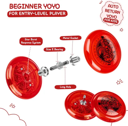 Miniatura 5 de Looping Yoyo D1 Responsive YoYo para niños principiantes, Yo Yo Yo de 2A Loop Yo-Yo Starter Yo-Yo Easy to Play Trucos de cuerda básicos (rojo)