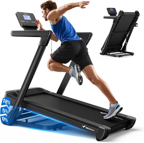 MERACH Treadmill with 15/18% Auto Incline, 55"/47"x18"/19" Wide Belt Treadmills, 0.5-8.7MPH/10MPH 3.5HP Brushless Incline Treadmill for Home, 350LBS