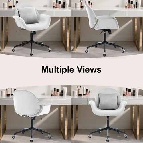 Miniatura 8 de Silla de escritorio de terciopelo, moderna silla de oficina en casa con altura ajustable giratoria para computadora ejecutiva con almohada, sillón