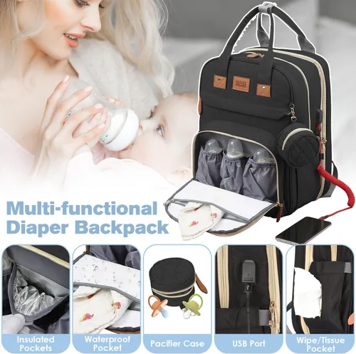 Miniatura 4 de JSTPRO Mochila para pañales, bolsa de pañales grande con estación de cambio, bolsa de bebé, regalos para nuevas madres, bolsa de pañales unisex Negro