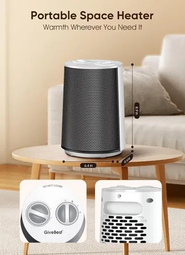 Miniatura 8 de GiveBest Calentador de Espacio Portátil – 1500W Silencioso y Eficiente Energéticamente con Protección contra Sobrecalentamiento y Vuelco, Tecnología