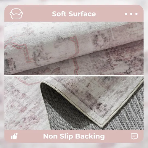 Miniatura 365 de Syalife 4x6 Alfombra Lavable para Área, Ultra Suave Antideslizante, Pila Baja, Alfombra Vintage Resistente a Manchas para Sala de Estar, Alfombra