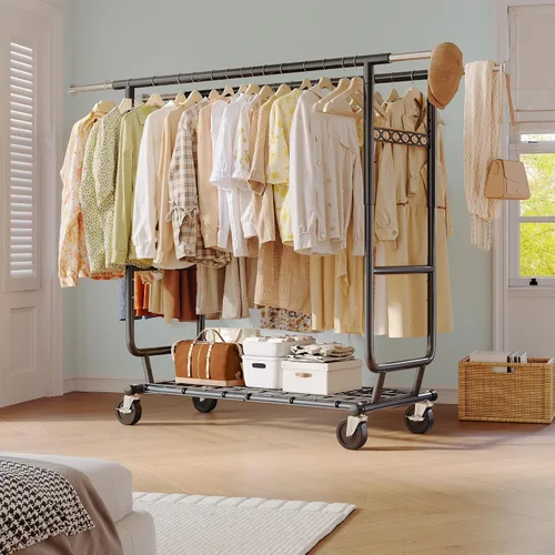Miniatura 2 de Raybee Perchero de Ropa Carga 630LBS, Perchero de Ropa Resistente, Percheros Rodantes de Ropa para Colgar Ropa con Ruedas, Perchero de Ropa Negro