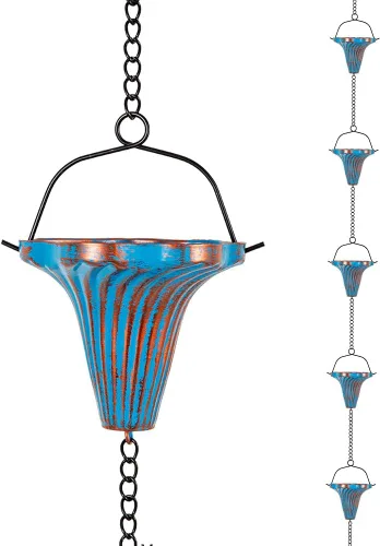Miniatura 8 de Cadenas de lluvia de 12 pies para exteriores, cadena de lluvia de metal con decoración de mariposa, cadena recolectora de lluvia ajustable con Verde