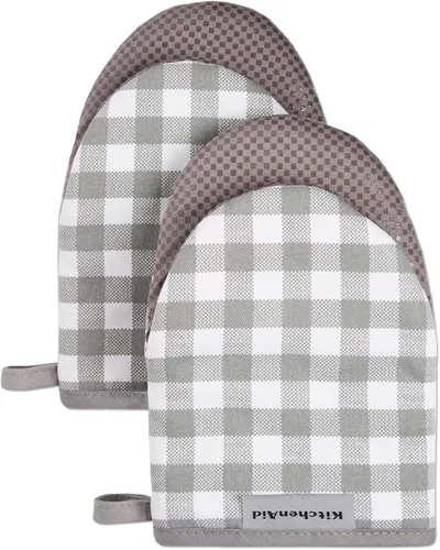 Miniatura 10 de Juego de 2 manoplas mini para horno Kitchenaid Gingham, Terciopelo Azul, 5.5"x8