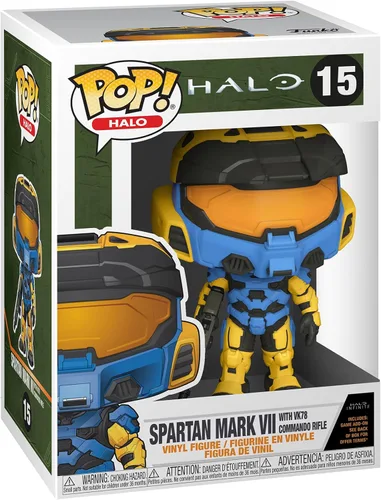 Funko Pop! Juegos: Halo Infinite - Spartan Mark VII con VK78, Azul y Amarillo, con Game Add On, 3.75 pulgadas