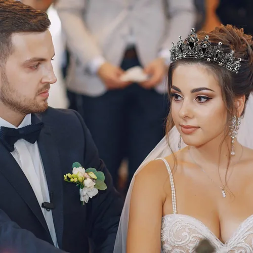 Miniatura 5 de AOPRIE King & Queen Artemis Tiara y corona para mujeres y hombres, cristal, aleación, diamantes de imitación, formal, temático, unisex, negro, boda