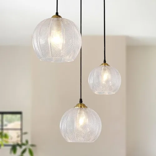 Miniatura 11 de Lámpara Colgante de Cristal Verde, Iluminación Colgante de Globo Grande Individual de 9.8 Pulgadas Nórdica Acanalada para Techo Colgante, Lámpara