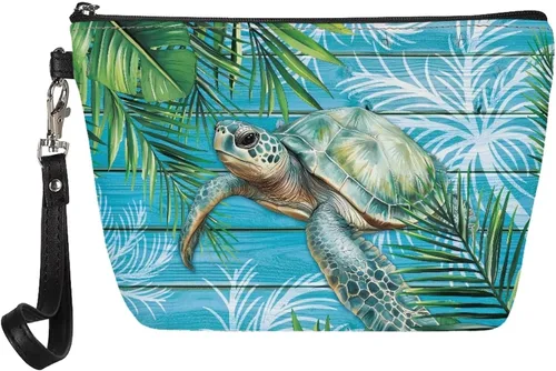 Miniatura 22 de Howilath Abstract Art Cat Cosmetic Pouch for Women PU Leather Toiletry Storage Bag Trapezoid Makeup Bags with Wrist Strap