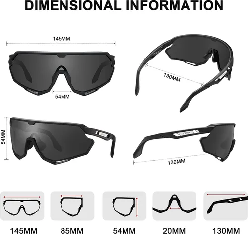 Miniatura 5 de CARFIA Gafas de sol polarizadas de ciclismo para hombre - 3 lentes intercambiables UV400/a prueba de golpes/HD Vision CA5390
