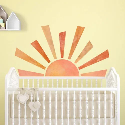 Miniatura 5 de Calcomanías de pared de medio sol de 46 x 26 pulgadas, removibles, grandes, bohemias, para pared, acuarela, pintadas a mano, vinilo para despegar