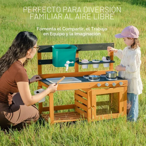 Miniatura 6 de ROBUD Cocina de Barro para Niños al Aire Libre, Cocina de Juego de Madera al Aire Libre, Cocina de Barro para Niños con Fregadero y Grifo