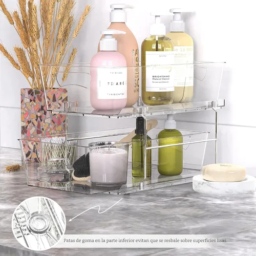 Miniatura 7 de Simple Houseware - Cajón organizador de cesta extraíble de 2 niveles, transparente