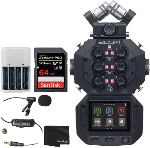 Zoom H8 - Grabadora portátil de 8 entradas/12 pistas para podcasting, música, grabación de campo + tarjeta de memoria + micrófono condensador