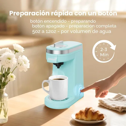 Miniatura 4 de CHULUX Mini cafetera para cápsulas K, cafetera de una sola porción para una taza americana, máquina de café ligera en cápsulas, aguamarina