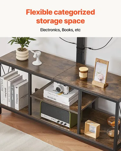 Miniatura 6 de VEVOR Soporte de TV de 45 pulgadas con soporte para televisores de hasta 75 pulgadas, centro de entretenimiento con toma de corriente y luces LED