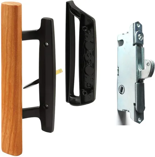 HauSun Juego de Manijas para Puerta Corredera de Vidrio de Patio, Manija Interior de Madera de Roble y Tirador Exterior en Acabado Blanco de