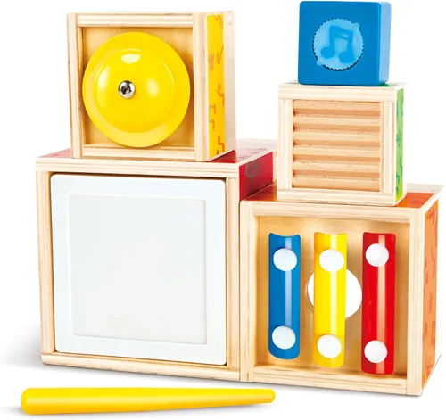 Hape Juego de música apilable | Caja musical colorida de 6 piezas, juego de madera para niños mayores de 18 meses
