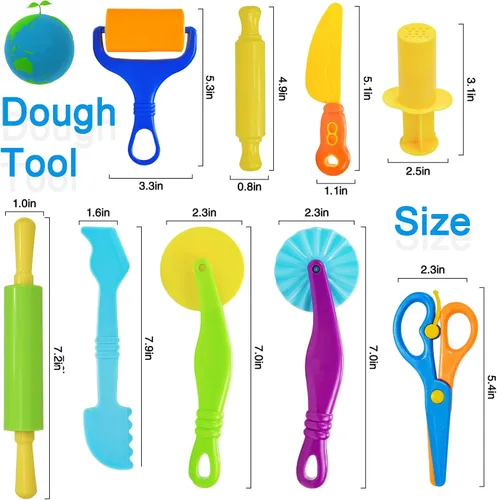 Miniatura 7 de Juego de herramientas de masa, 9 piezas de herramientas de arcilla para niños de 4 a 8 años, accesorios de masa ABS+ incluye rodillo cortador