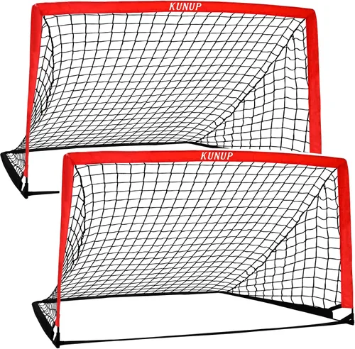 Miniatura 10 de Juego de 2 porterías de fútbol para niños, 5 x 3, 6 x 4, 9 x 5, red de práctica de fútbol plegable con bolsa de transporte portátil para niños