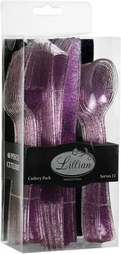 Miniatura 2 de Caja combinada de cubiertos de plástico Purpurina de oro rosa Paquete de 48
