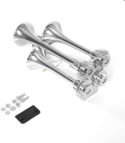 HIGHSOAR - Bocina de aire para camión de 12 V/24 V, 150 DB, kit de 4 bocinas de trompeta universal para coche, tren, barco, 11.8/11.8/9/9 pulgadas