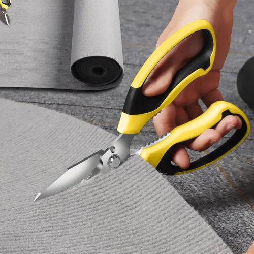 Miniatura 8 de BoFuYuan Tijeras de utilidad resistentes: Tijeras afiladas de 8 pulgadas para todo propósito y uso pesado, cuchillas dentadas cortan alfombra