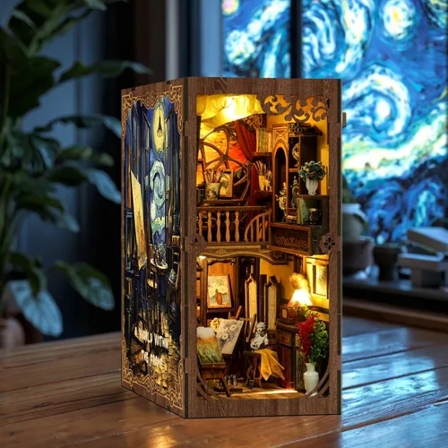 Miniatura 7 de Kit de Rincón de Libros para Adultos - Casa en Miniatura DIY con Luces LED - Kit de Manualidades de Rincón de Libros para Adultos con Rompecabezas