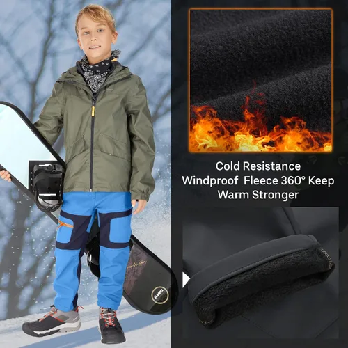 Miniatura 63 de linlon Pantalones impermeables para la nieve para niños y niños, forro polar lind para senderismo, softshell, cálidos, con aislamiento térmico